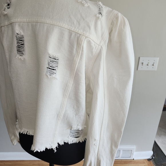 Distressed White Denim Jacket - Picture 4 of 7